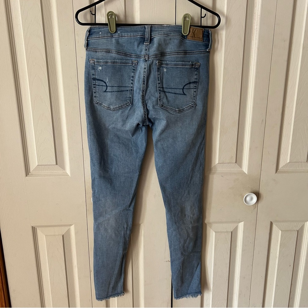 American Eagle Blue Skinny Jeans Distressed Style - Picture 3 of 7